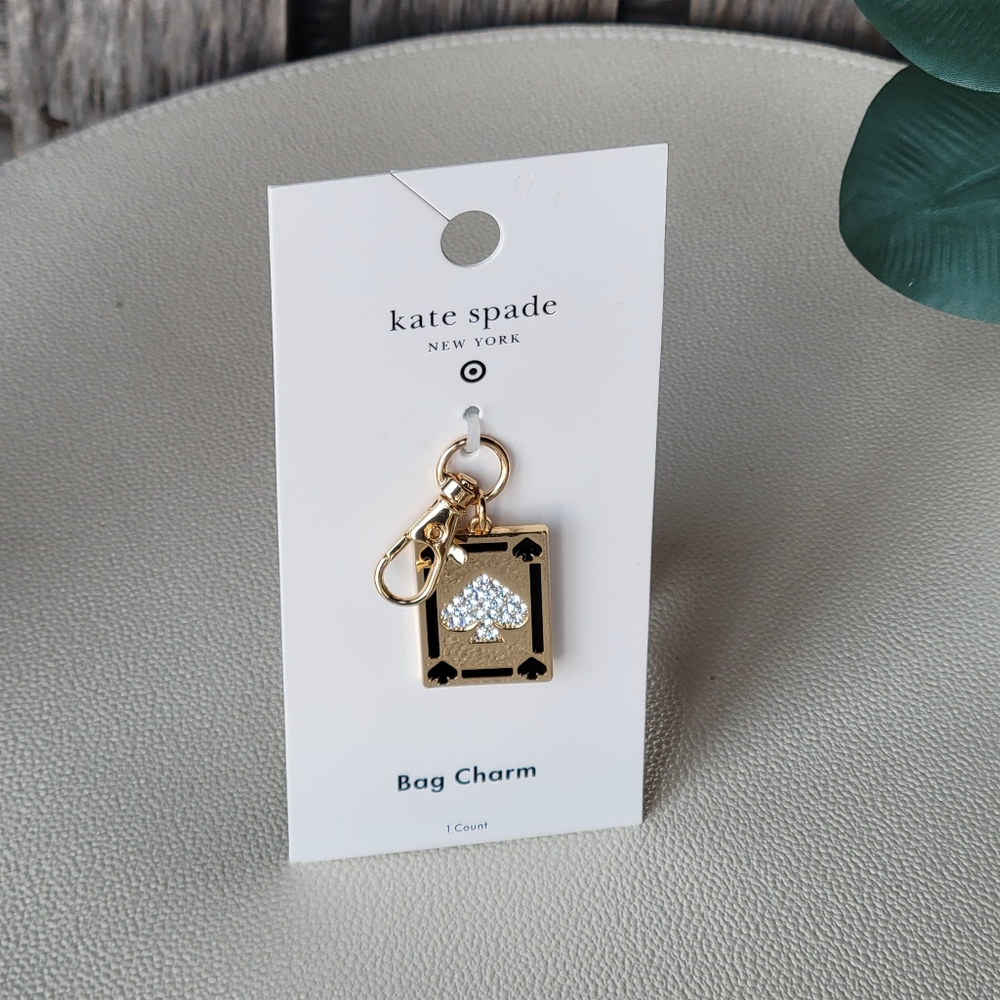 Kate Spade Gold Black & Clear Stone Spade Bag Charm - Picture 5 of 5